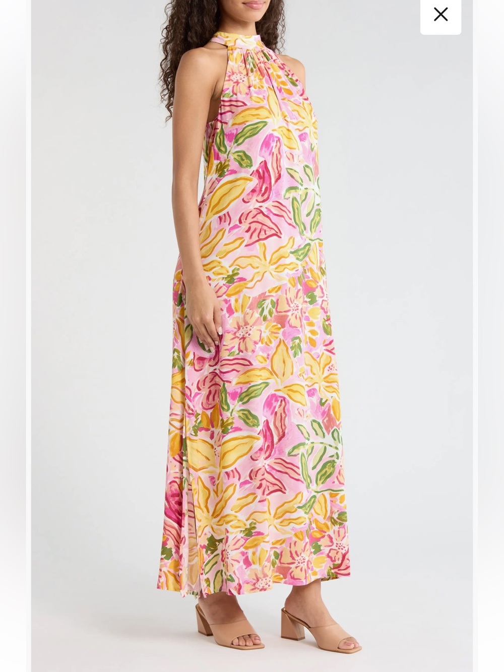 Vince Camuto Floral Challis Maxi Wedding Guest Flowy Dress Halter Tie XS - Picture 8 of 11